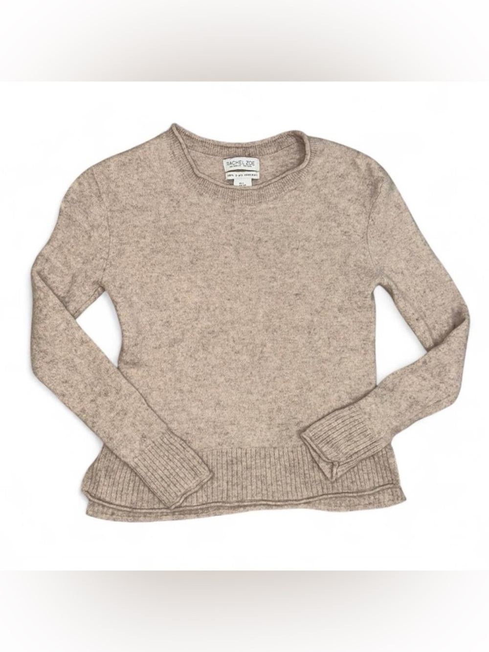 Rachel Zoe Los Angeles New York Cream Crew Neck 100% 2-Ply Cashmere Sweater